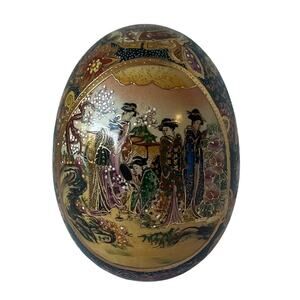 Vintage Satsuma Hand Painted Geisha Egg Gold Moriage Japanese Decor 7 Inch